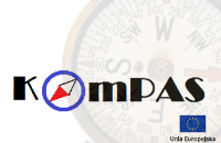 Grafika z widocznym w tle kompasem, logiem projektu Kompas i znakiem Unii Europejskiej.