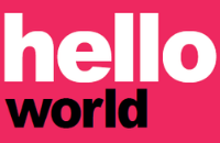 Rózowy prostokąt z napisem Hello World