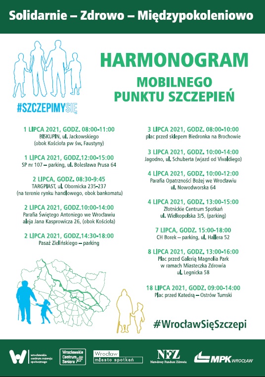 harmonogram szczepień w mobilnym punkcie szczepoeń na terenie Wrocławia w lipcu 2021