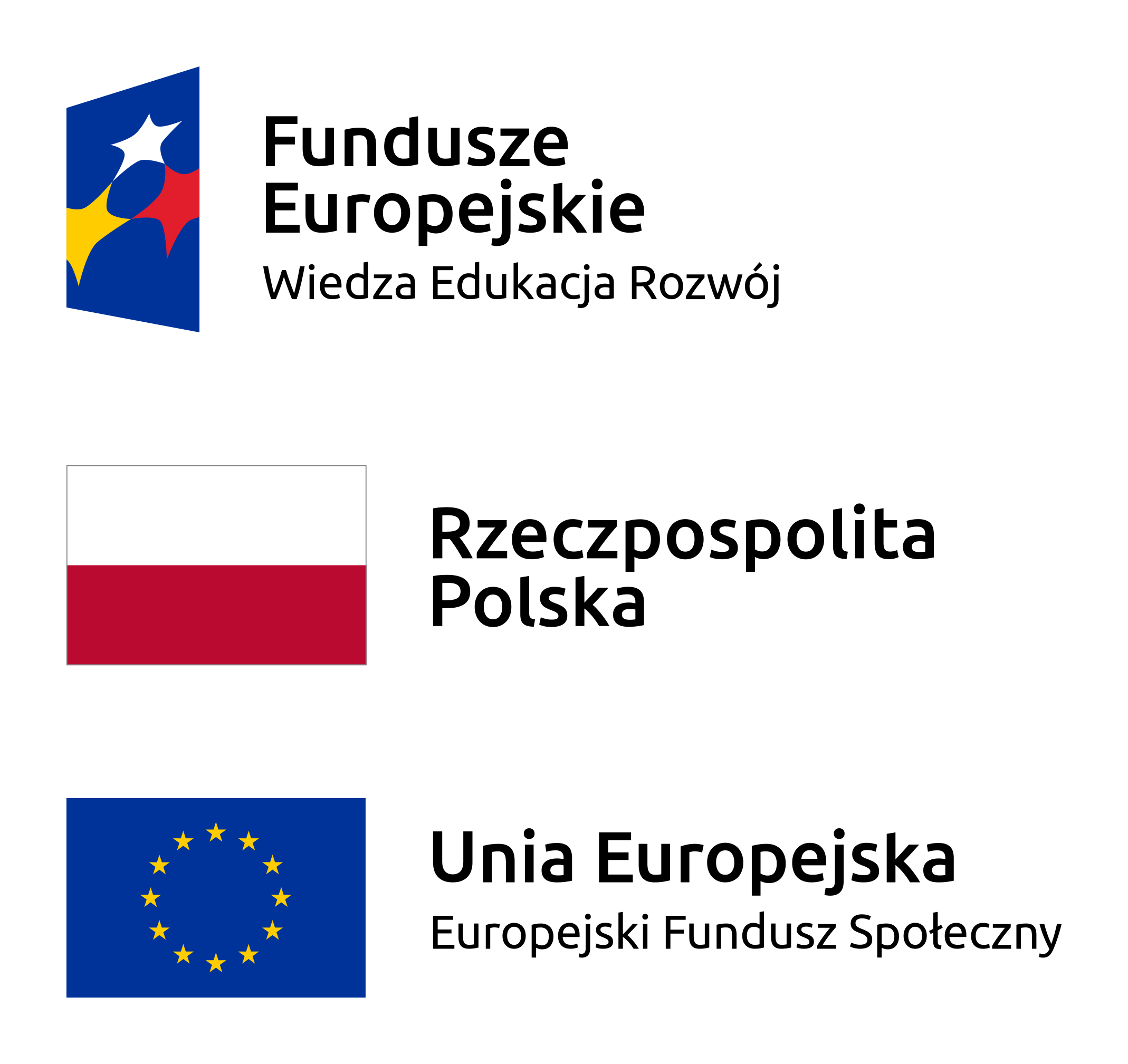 logo funduszu europejskiego, flaga Polski, flaga UE