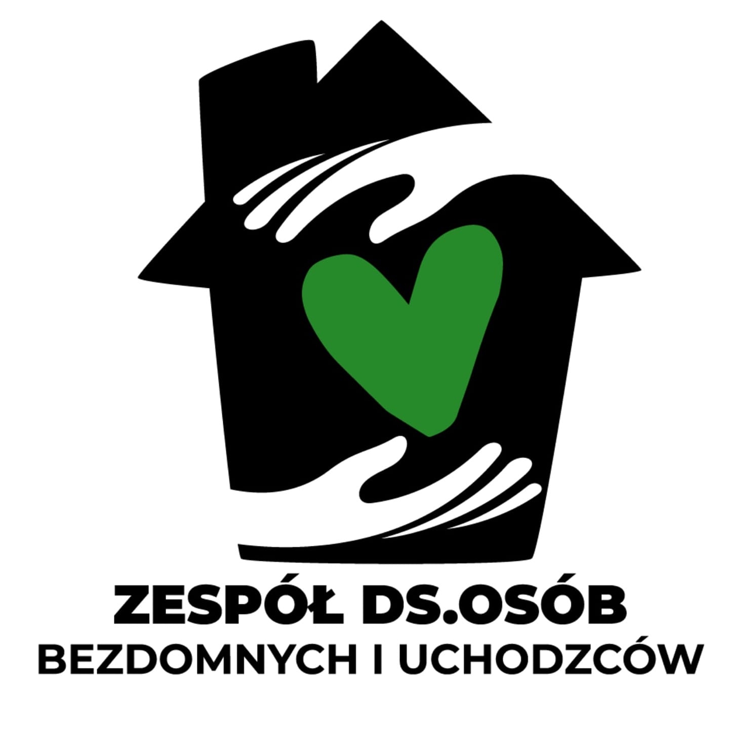 ZOBU logo przedstawiajace zielone serce oplecione dłónmi na tle wizerunku domu z kominem 